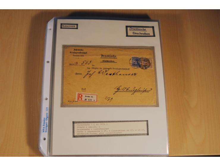 1885/1993, 9-bändige Sammlung "Eingeschriebene Drucksachen" mit insgesamt 370 Briefen, Karten und Streifbändern; vertreten is