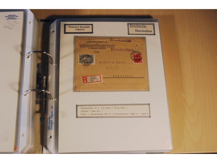 1885/1993, 9-bändige Sammlung "Eingeschriebene Drucksachen" mit insgesamt 370 Briefen, Karten und Streifbändern; vertreten is