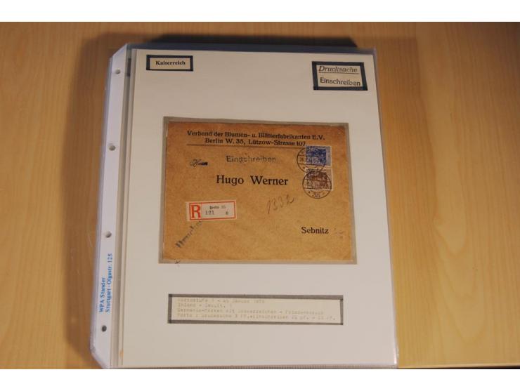 1885/1993, 9-bändige Sammlung "Eingeschriebene Drucksachen" mit insgesamt 370 Briefen, Karten und Streifbändern; vertreten is