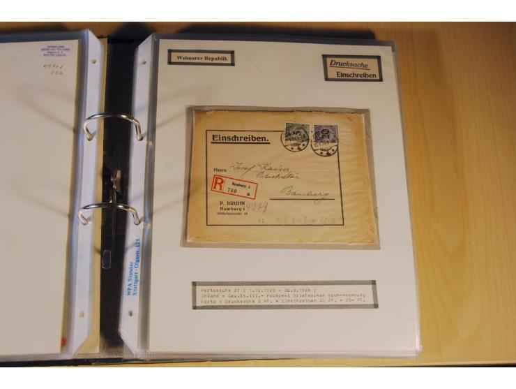 1885/1993, 9-bändige Sammlung "Eingeschriebene Drucksachen" mit insgesamt 370 Briefen, Karten und Streifbändern; vertreten is