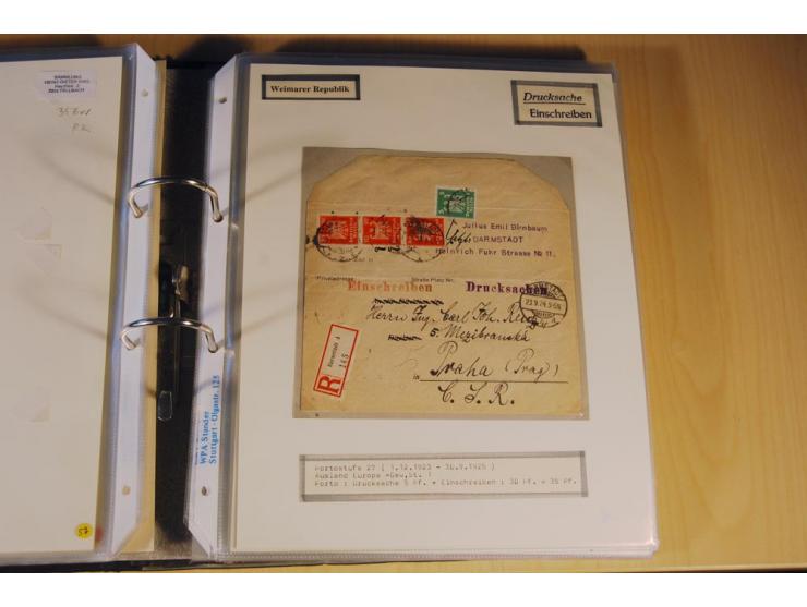 1885/1993, 9-bändige Sammlung "Eingeschriebene Drucksachen" mit insgesamt 370 Briefen, Karten und Streifbändern; vertreten is