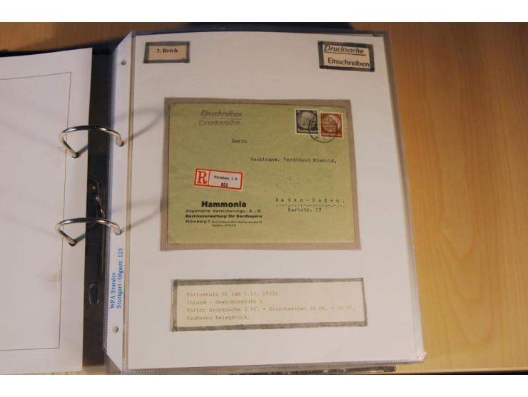 1885/1993, 9-bändige Sammlung "Eingeschriebene Drucksachen" mit insgesamt 370 Briefen, Karten und Streifbändern; vertreten is