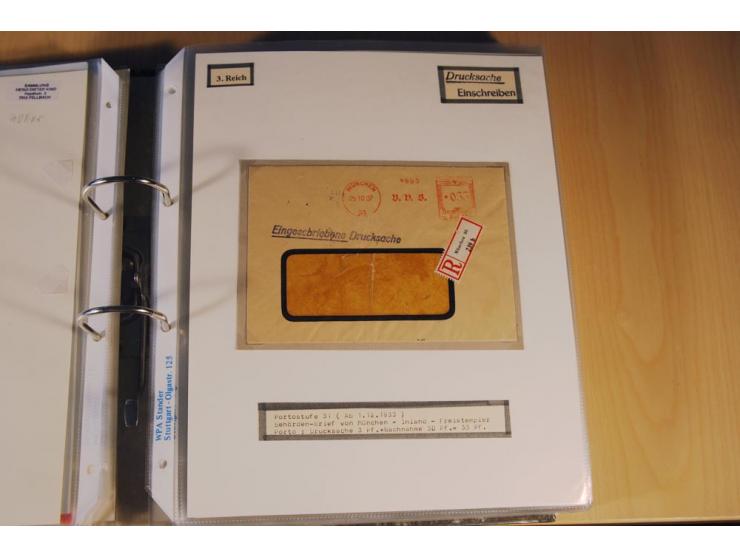 1885/1993, 9-bändige Sammlung "Eingeschriebene Drucksachen" mit insgesamt 370 Briefen, Karten und Streifbändern; vertreten is