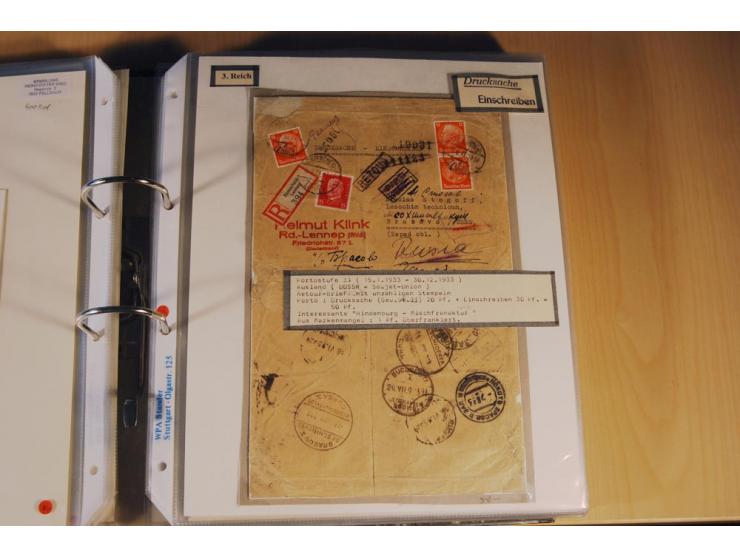 1885/1993, 9-bändige Sammlung "Eingeschriebene Drucksachen" mit insgesamt 370 Briefen, Karten und Streifbändern; vertreten is