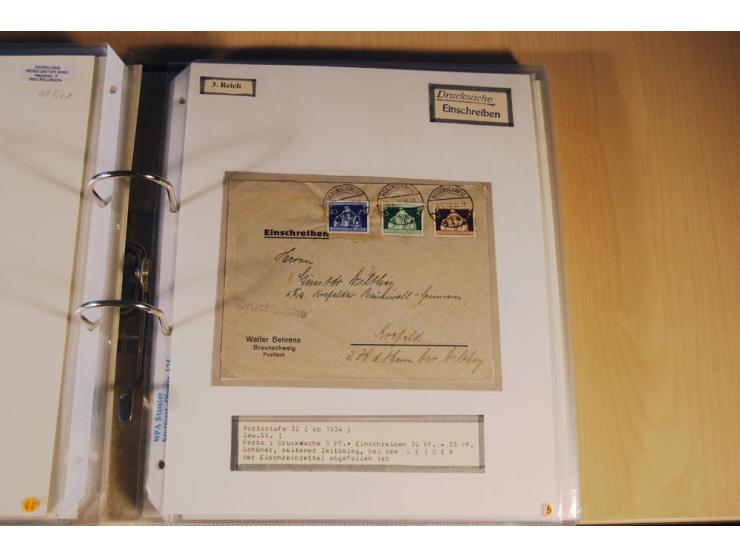 1885/1993, 9-bändige Sammlung "Eingeschriebene Drucksachen" mit insgesamt 370 Briefen, Karten und Streifbändern; vertreten is