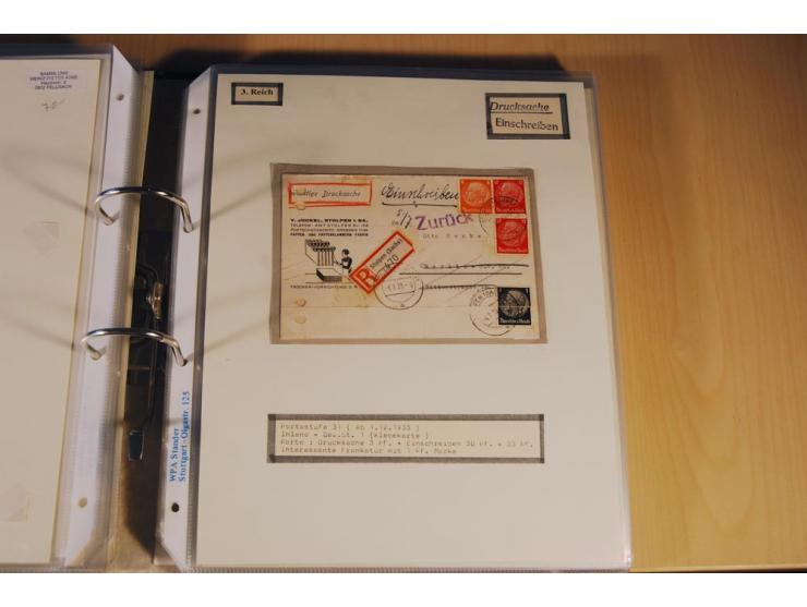 1885/1993, 9-bändige Sammlung "Eingeschriebene Drucksachen" mit insgesamt 370 Briefen, Karten und Streifbändern; vertreten is