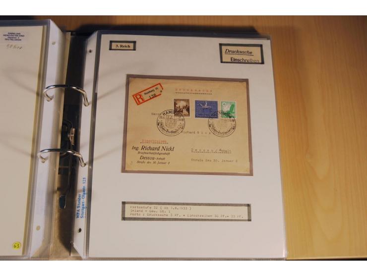 1885/1993, 9-bändige Sammlung "Eingeschriebene Drucksachen" mit insgesamt 370 Briefen, Karten und Streifbändern; vertreten is