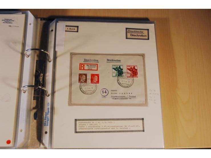1885/1993, 9-bändige Sammlung "Eingeschriebene Drucksachen" mit insgesamt 370 Briefen, Karten und Streifbändern; vertreten is