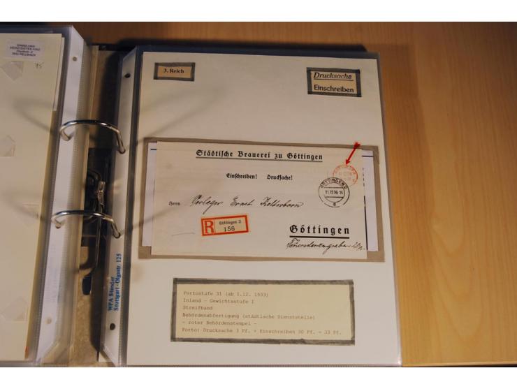1885/1993, 9-bändige Sammlung "Eingeschriebene Drucksachen" mit insgesamt 370 Briefen, Karten und Streifbändern; vertreten is