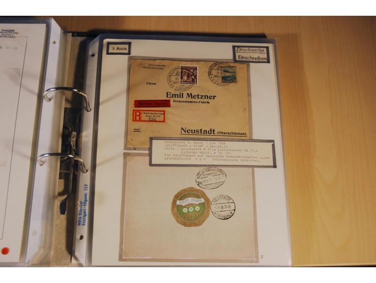 1885/1993, 9-bändige Sammlung "Eingeschriebene Drucksachen" mit insgesamt 370 Briefen, Karten und Streifbändern; vertreten is