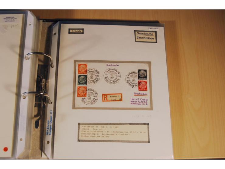 1885/1993, 9-bändige Sammlung "Eingeschriebene Drucksachen" mit insgesamt 370 Briefen, Karten und Streifbändern; vertreten is