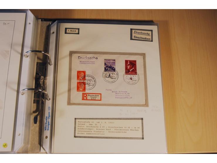 1885/1993, 9-bändige Sammlung "Eingeschriebene Drucksachen" mit insgesamt 370 Briefen, Karten und Streifbändern; vertreten is