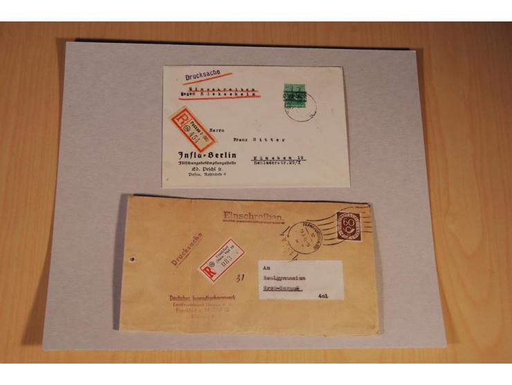 1885/1993, 9-bändige Sammlung "Eingeschriebene Drucksachen" mit insgesamt 370 Briefen, Karten und Streifbändern; vertreten is