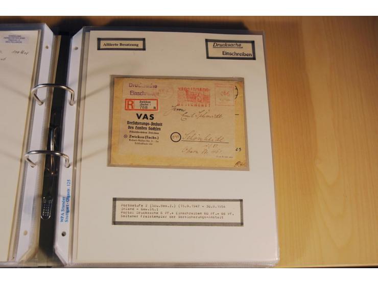 1885/1993, 9-bändige Sammlung "Eingeschriebene Drucksachen" mit insgesamt 370 Briefen, Karten und Streifbändern; vertreten is