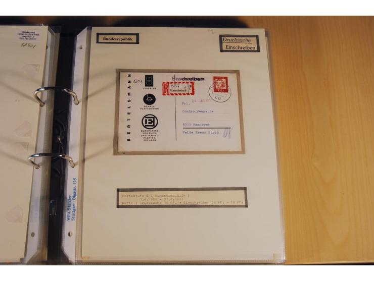 1885/1993, 9-bändige Sammlung "Eingeschriebene Drucksachen" mit insgesamt 370 Briefen, Karten und Streifbändern; vertreten is