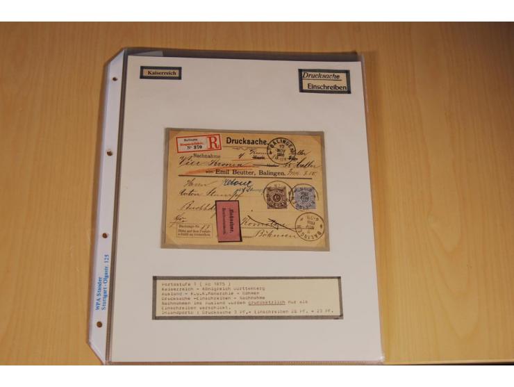1885/1993, 9-bändige Sammlung "Eingeschriebene Drucksachen" mit insgesamt 370 Briefen, Karten und Streifbändern; vertreten is
