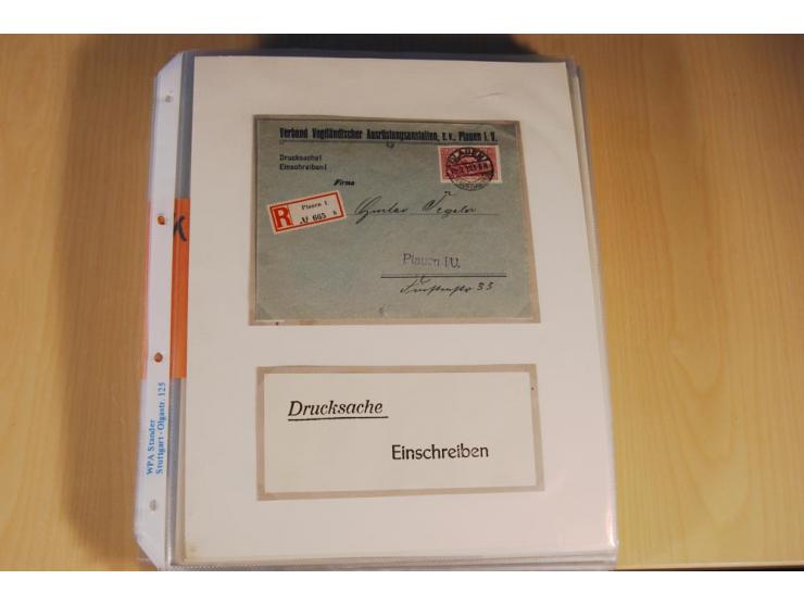1885/1993, 9-bändige Sammlung "Eingeschriebene Drucksachen" mit insgesamt 370 Briefen, Karten und Streifbändern; vertreten is