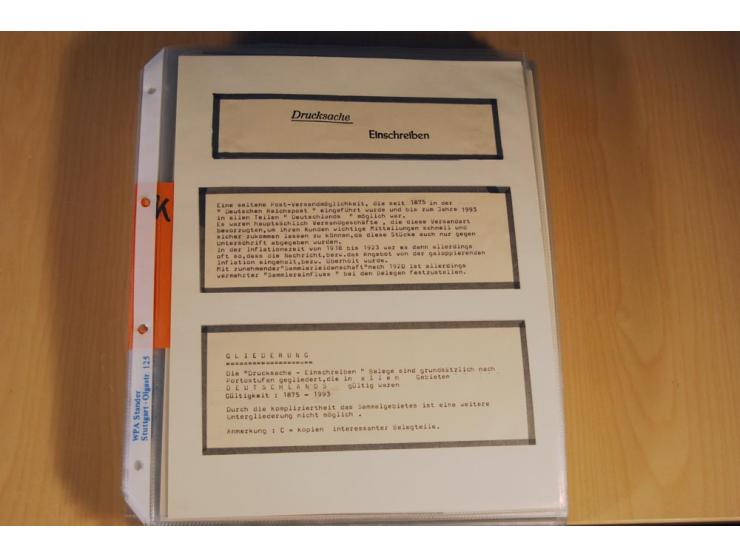 1885/1993, 9-bändige Sammlung "Eingeschriebene Drucksachen" mit insgesamt 370 Briefen, Karten und Streifbändern; vertreten is