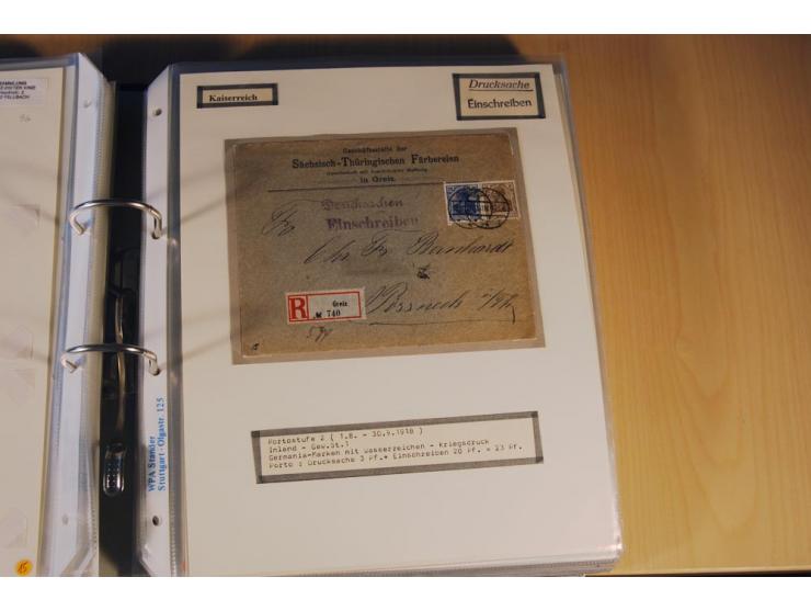 1885/1993, 9-bändige Sammlung "Eingeschriebene Drucksachen" mit insgesamt 370 Briefen, Karten und Streifbändern; vertreten is