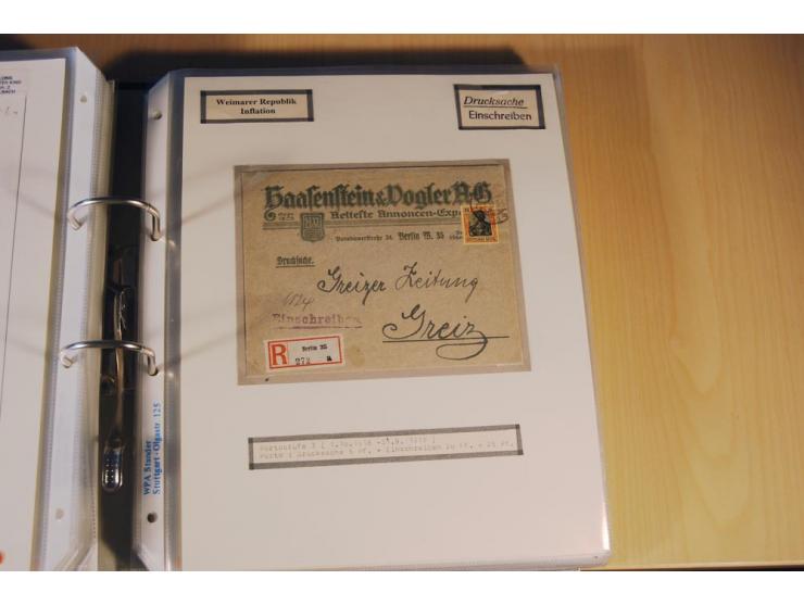 1885/1993, 9-bändige Sammlung "Eingeschriebene Drucksachen" mit insgesamt 370 Briefen, Karten und Streifbändern; vertreten is