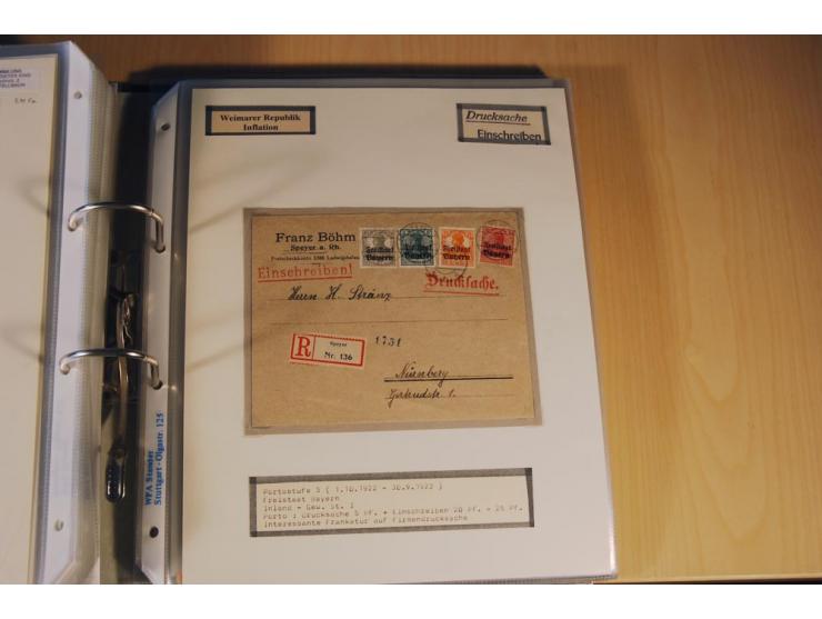 1885/1993, 9-bändige Sammlung "Eingeschriebene Drucksachen" mit insgesamt 370 Briefen, Karten und Streifbändern; vertreten is