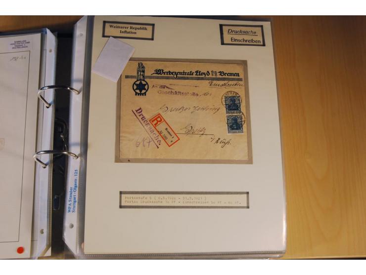 1885/1993, 9-bändige Sammlung "Eingeschriebene Drucksachen" mit insgesamt 370 Briefen, Karten und Streifbändern; vertreten is