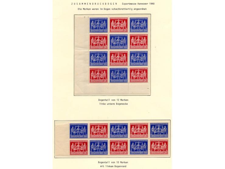 1948, Exportmesse-Zusammendrucke kpl. mit beiden 4er-Blocks, gestempelt, 4er-Block 1 auf Sammlerbrief sowie 2 Zusammendruck-E