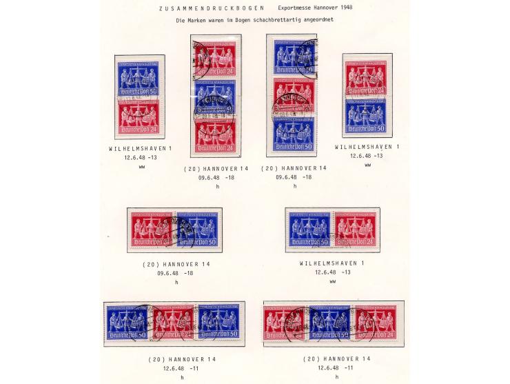 1948, Exportmesse-Zusammendrucke kpl. mit beiden 4er-Blocks, gestempelt, 4er-Block 1 auf Sammlerbrief sowie 2 Zusammendruck-E