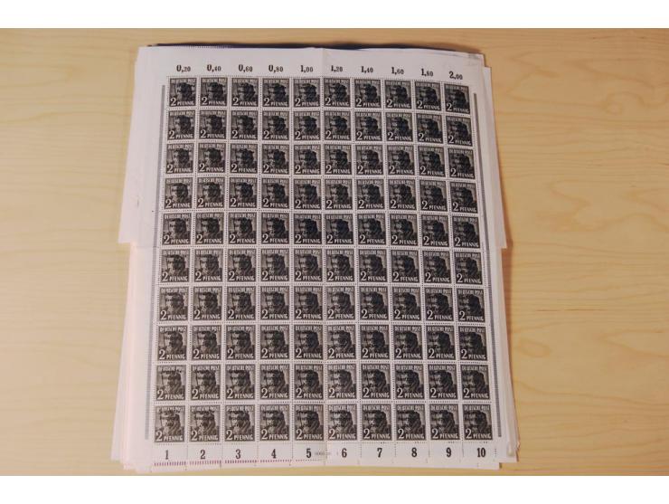 ALLGEMEINE AUSGABEN: 1948, Arbeiter 2-84 Pfg. kpl., 200 postfrische Sätze in Bogen und -teilen, dabei Farbnuancen (Mi.-Nr. 18