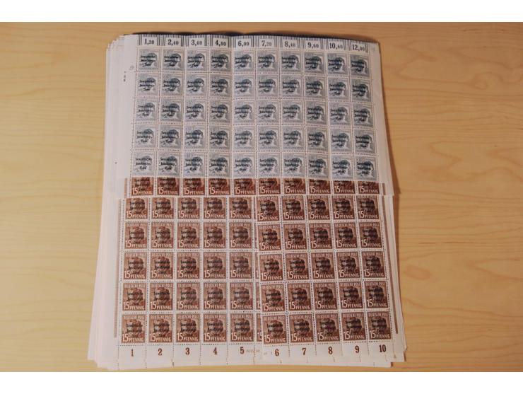 ALLGEMEINE AUSGABEN: 1948, Arbeiter 2-84 Pfg. kpl., 200 postfrische Sätze in Bogen und -teilen, dabei Farbnuancen (Mi.-Nr. 18