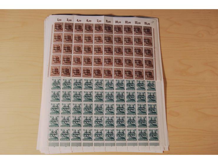 ALLGEMEINE AUSGABEN: 1948, Arbeiter 2-84 Pfg. kpl., 200 postfrische Sätze in Bogen und -teilen, dabei Farbnuancen (Mi.-Nr. 18