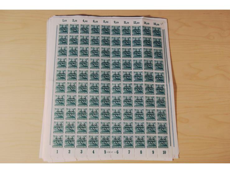 ALLGEMEINE AUSGABEN: 1948, Arbeiter 2-84 Pfg. kpl., 200 postfrische Sätze in Bogen und -teilen, dabei Farbnuancen (Mi.-Nr. 18