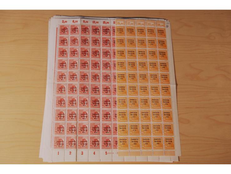 ALLGEMEINE AUSGABEN: 1948, Arbeiter 2-84 Pfg. kpl., 200 postfrische Sätze in Bogen und -teilen, dabei Farbnuancen (Mi.-Nr. 18