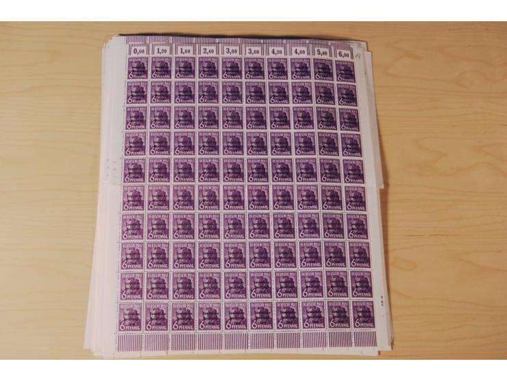 ALLGEMEINE AUSGABEN: 1948, Arbeiter 2-84 Pfg. kpl., 200 postfrische Sätze in Bogen und -teilen, dabei Farbnuancen (Mi.-Nr. 18
