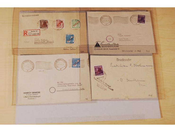 1948, Schwarz- bis Grünaufdruck, fast 50 Briefe und Karten mit EF und MEF, interessanten Stempeln und Auslandspost, zum Teil 