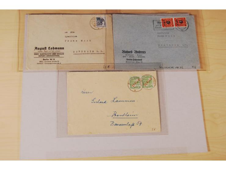 1948, Schwarz- bis Grünaufdruck, fast 50 Briefe und Karten mit EF und MEF, interessanten Stempeln und Auslandspost, zum Teil 