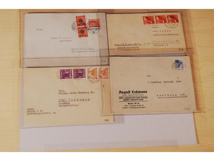 1948, Schwarz- bis Grünaufdruck, fast 50 Briefe und Karten mit EF und MEF, interessanten Stempeln und Auslandspost, zum Teil 