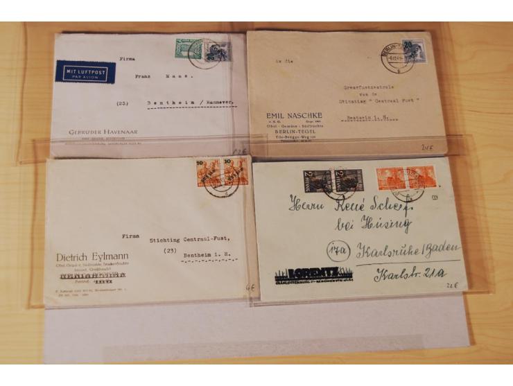 1948, Schwarz- bis Grünaufdruck, fast 50 Briefe und Karten mit EF und MEF, interessanten Stempeln und Auslandspost, zum Teil 