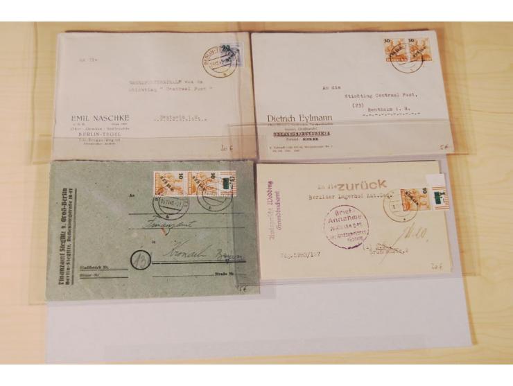 1948, Schwarz- bis Grünaufdruck, fast 50 Briefe und Karten mit EF und MEF, interessanten Stempeln und Auslandspost, zum Teil 