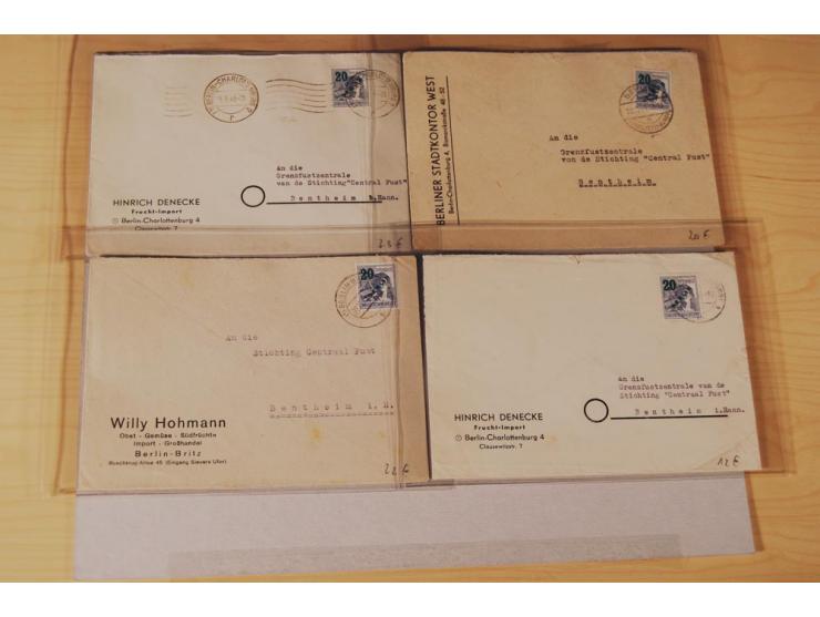 1948, Schwarz- bis Grünaufdruck, fast 50 Briefe und Karten mit EF und MEF, interessanten Stempeln und Auslandspost, zum Teil 