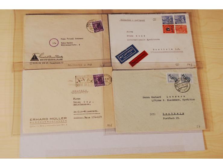 1948, Schwarz- bis Grünaufdruck, fast 50 Briefe und Karten mit EF und MEF, interessanten Stempeln und Auslandspost, zum Teil 
