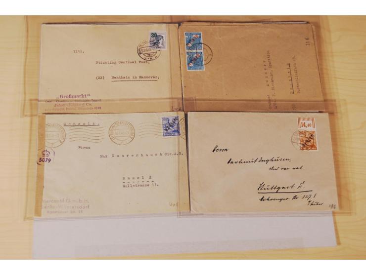 1948, Schwarz- bis Grünaufdruck, fast 50 Briefe und Karten mit EF und MEF, interessanten Stempeln und Auslandspost, zum Teil 
