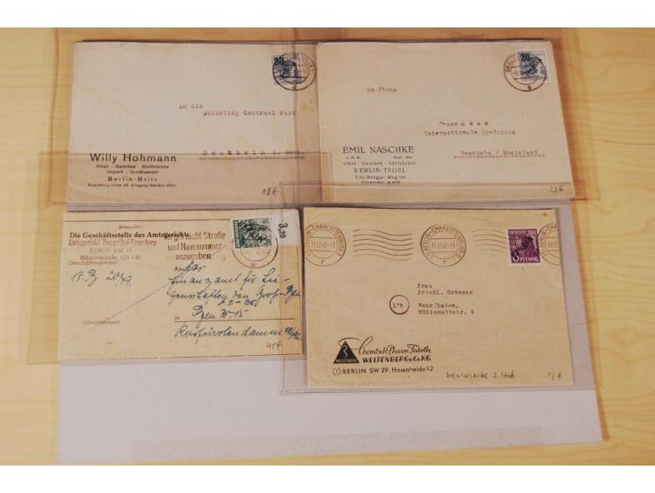 1948, Schwarz- bis Grünaufdruck, fast 50 Briefe und Karten mit EF und MEF, interessanten Stempeln und Auslandspost, zum Teil 