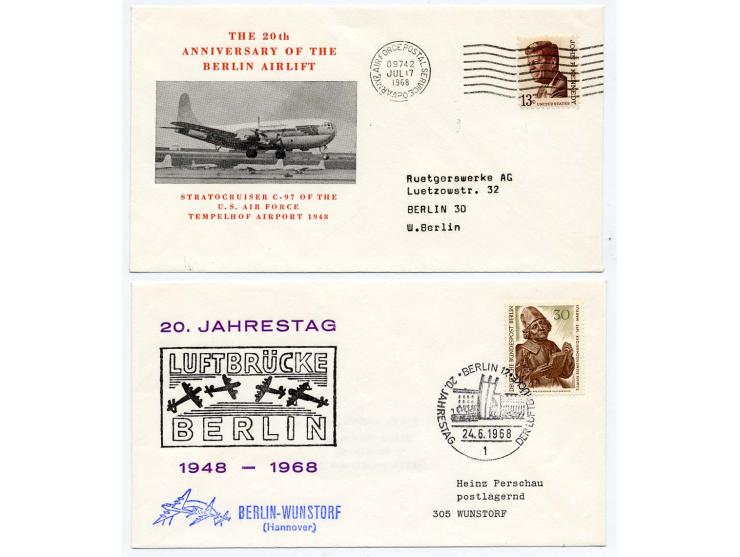 1949/68, 9 verschiedene Luftbrückenbelege, dazu 6 Postkriegsbelege, teils von außerhalb Berlins