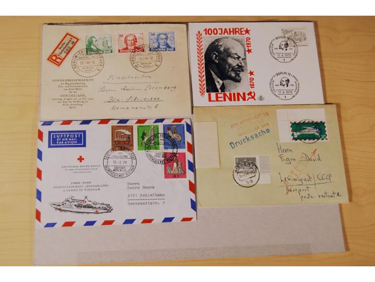 BRIEFPOSTEN: 1948/69, 21 Briefe und Karten mit vielen guten Frankaturen, dabei Berlin Goethe auf FDC, Postkrieg, etc.