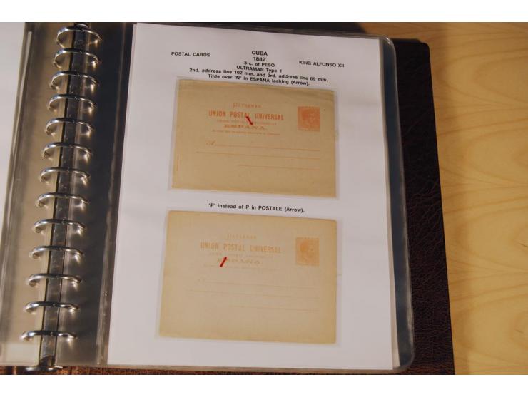 1878/98, spezialisierte Sammlung von ca. 150 ungebrauchten und 23 gebrauchten Ganzsachenkarten in 3 Alben, dabei interessante
