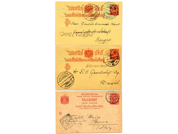 1904/08, 9 gebrauchte Ganzsachen, dabei 4 nach Italien (davon 3 mit Zusatz)