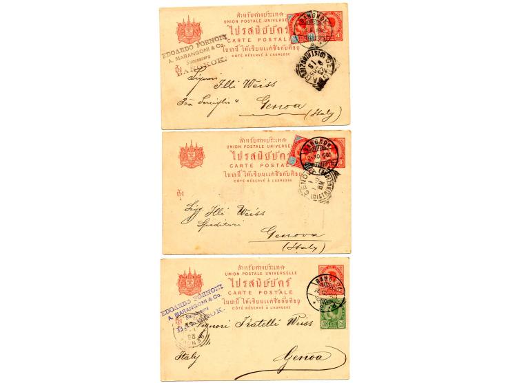 1904/08, 9 gebrauchte Ganzsachen, dabei 4 nach Italien (davon 3 mit Zusatz)