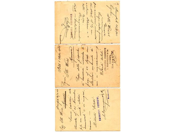 1904/08, 9 gebrauchte Ganzsachen, dabei 4 nach Italien (davon 3 mit Zusatz)