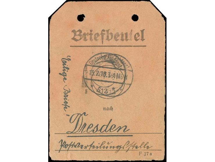 "Deutsche Feldpost 512/13.12.18" (Mossul) doppel abgeschlagen auf Briefbeutelfahne nach Dresden, etwas unfrisch